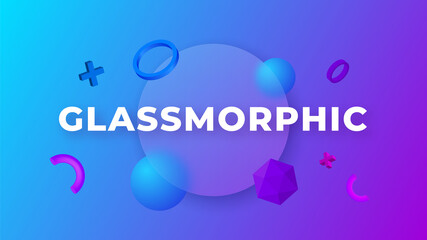 Aufkleber - Glassmorphism concept with 3d geometric shapes. Frosted glass effect. Illustration on blurred gradient vector background