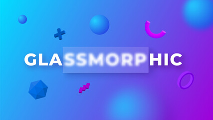 Aufkleber - Glassmorphism concept with 3d geometric shapes. Frosted glass effect. Illustration on blurred gradient vector background