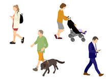 Illustrations Of People Passing Through The City (white Background, Vector, Cut Out)