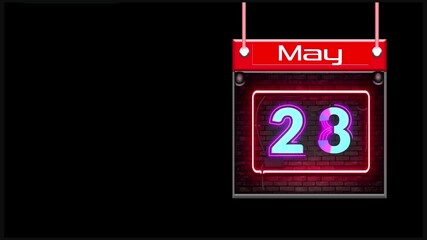 Canvas Print - May 28 Calendar, Neon text Effect on Black background