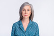 © deagreez - Photo of concentrated minded aged person look camera wear retro outfit isolated on grey color background