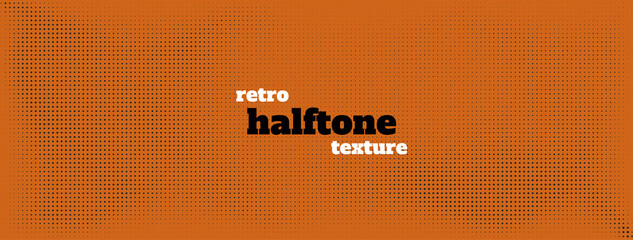 Poster - Halftone in abstract style. Geometric retro banner vector texture. Modern print. Orange and black background. Light effect.