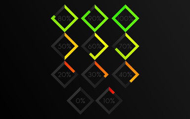 Set of percentage diagram squares. Percent countdown for web design and info graphic template. User interface UI design indicator or loader, 100 90 80 70 60 50 40 30 20 10 