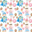 © Lena - Watercolor cute fairy tale, fairy, knight and sweets