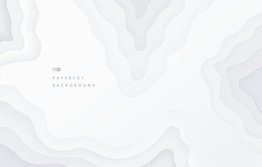 Wall Mural - abstract layered wavy shape white and grey color background with copy space. silver color paper cut 