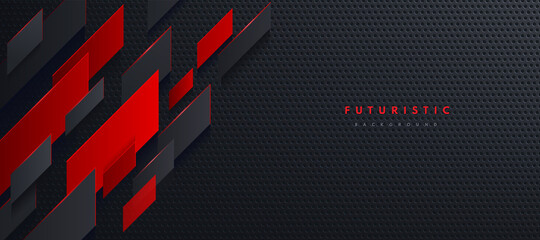 Wall Mural - diagonal stripes red and black color dynamic overlap on metal abstract background with copy space. m