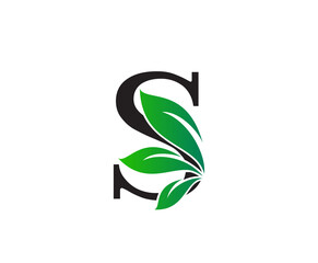 Wall Mural - Letter S Logo with Green Leaves, Nature Logo or Icon Design Template.