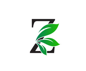 Wall Mural - Letter Z Logo with Green Leaves, Nature Logo or Icon Design Template.