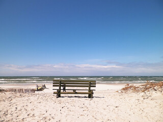 Wall Mural - Bench on beach in Stilo, Baltic Sea coast, Poland.