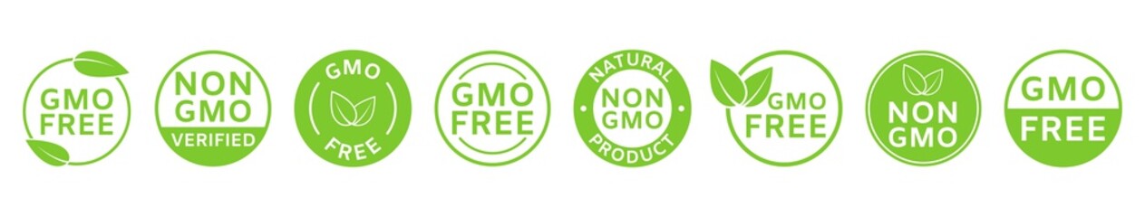 Leinwandbilder - Non GMO labels. GMO free icons. Healthy organic food concept. No GMO design elements for tags, product packag, food symbol, emblems, stickers. Eco, vegan, bio. Vector illustration