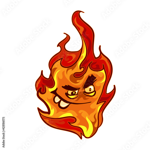 cartoon vector illustration angry Burn Flame Face. Hot cute emoji eyes ...