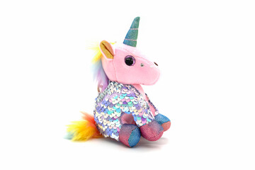 Wall Mural - Unicorn plush toy. Isolated on white background