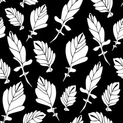 Wall Mural - Leaves seamless pattern, hand drawn floral background