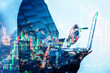 © czchampz - Young business man and digital number of stock market background to represent successful in investment marketing. Find out the best solution in business and financial as concept.