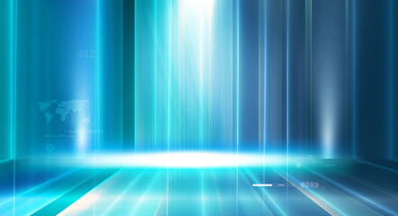 Poster - 3D rendering of abstract futuristic high tech light effects on blue background