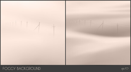Sticker - Power lines. Foggy clouds. Abstract fog waves. Countryside landscape
