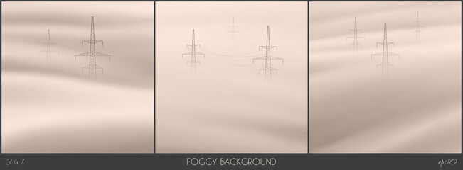 Sticker - Transmission tower. Foggy clouds. Abstract fog waves. Urban landscape