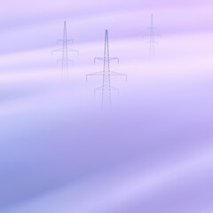 Sticker - Transmission tower. Foggy clouds. Pastel fog waves. Urban landscape