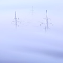Sticker - Transmission tower. Foggy clouds. Pastel fog waves. Urban landscape