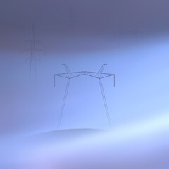 Sticker - Transmission tower. Foggy clouds. Pastel fog waves. Urban landscape