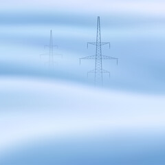 Sticker - Transmission tower. Foggy clouds. Pastel fog waves. Urban landscape