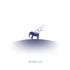 Poster - Elephant and flying birds. Endangered animal. Isolated ink element