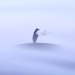 Poster - polar bear and flying birds. endangered animal. death and afterlife