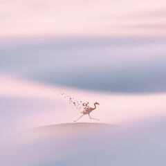 Poster - Flamingo and flying birds. Endangered animal. Death and afterlife