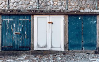 Poster - Lockers with blue and white wooden doors