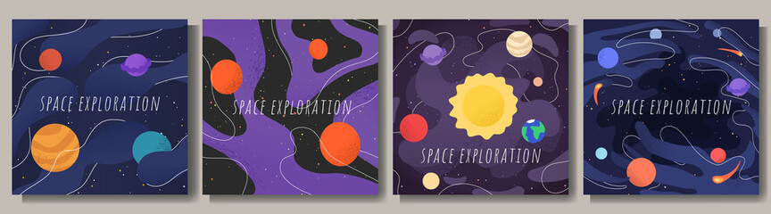 Wall Mural - vector illustration in abstract flat style. minimalistic color space. space exploration concept. des