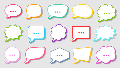 Aufkleber - Retro sketch speech bubble icon set. Cartoon pop art bubbles with colorful contour. Vector design fun comic page dialog text message balloon template shapes. Boom, burst, wow effect empty frame