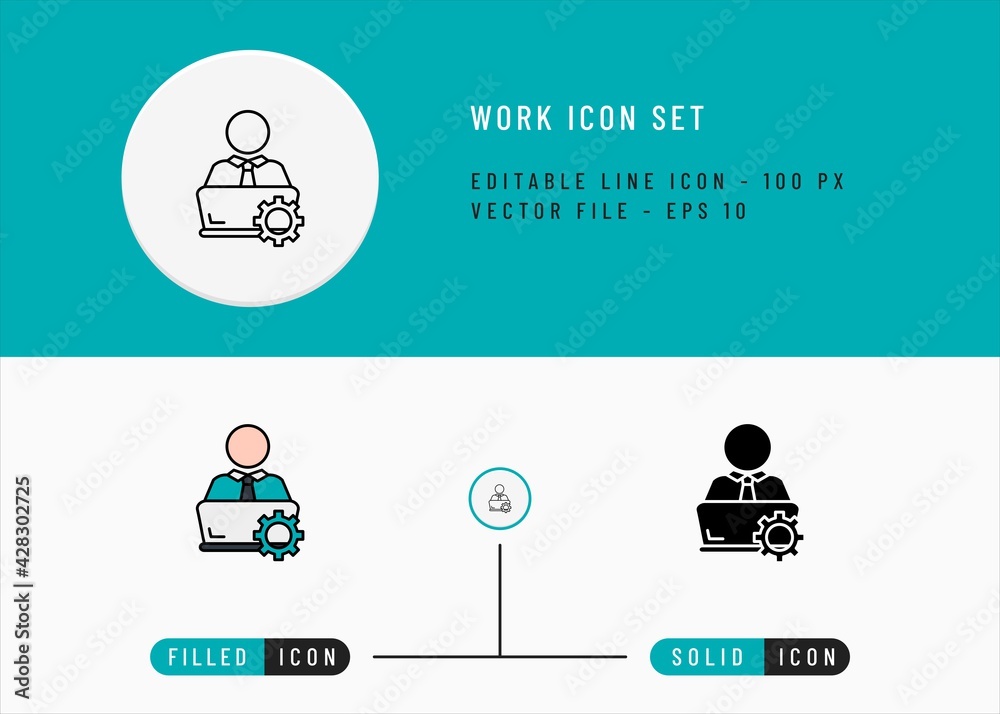 Work Icon Text Vector de Stock Work icons set editable stroke vector illustration ...