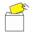 アンケートや選挙で使う投票箱と投票用紙のアイコンイラスト。