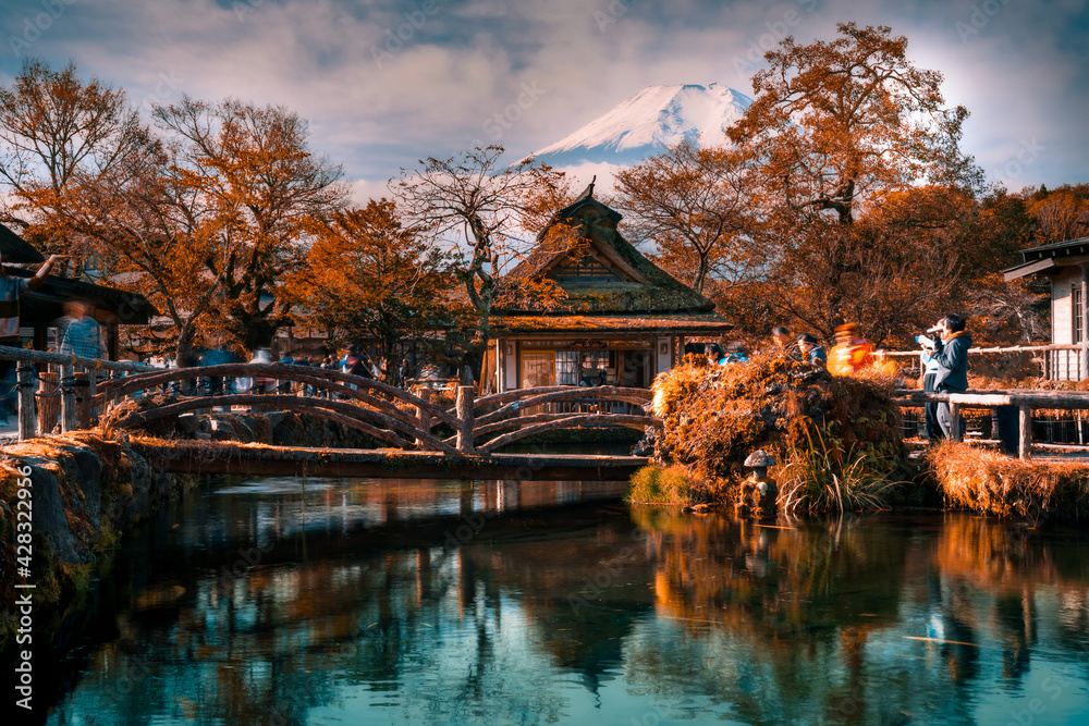 Beautiful Fuji Mountain And Pond Reflection With Traditional Japanese Beautiful Fuji Mountain And Pond Reflection With Traditional Japanese