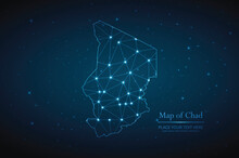 Abstract Map Of Chad Geometric Mesh Polygonal Network Line, Structure And Point Scales On Dark Background. Vector Illustration Eps 10