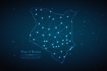 Wall Mural - Abstract map of Kenya geometric mesh polygonal network line, structure and point scales on dark background. Vector illustration eps 10