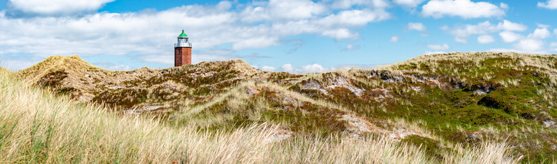 Wall Mural - dune panorama with lighthouse quermarkenfeuer rotes kliff, sylt, schleswig-holstein, germany