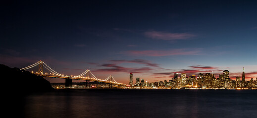 Sticker - Golden Gate Bridge and San Francisco city skyline at night, USA