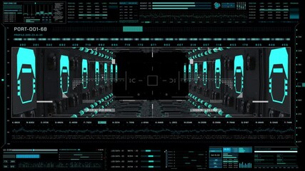 Aufkleber - Spaceship Interior Tunnel Flying Through with HUD Monitoring Screen Display System 4K Motion