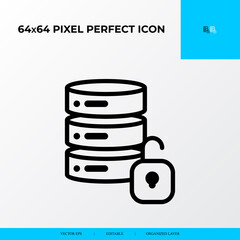 Big data Unlocked vector line icon style. security and private file icon. 64x64 Pixel perfect