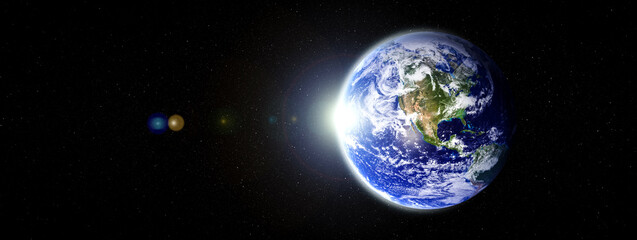 Wall Mural - Planet earth globe view from space showing realistic earth surface and world map as in outer space point of view . Elements of this image furnished by NASA planet earth from space photos.