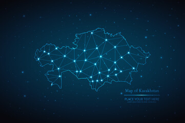 abstract map of kazakhstan geometric mesh polygonal network line, structure and point scales on dark