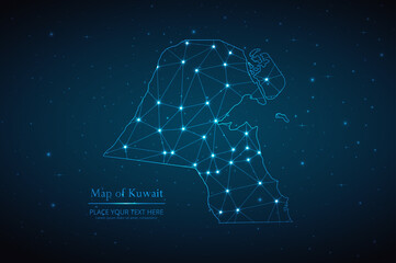 abstract map of kuwait geometric mesh polygonal network line, structure and point scales on dark bac