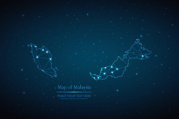 Wall Mural - Abstract map of Malaysia geometric mesh polygonal network line, structure and point scales on dark background. Vector illustration eps 10