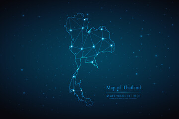 Abstract map of Thailand geometric mesh polygonal network line, structure and point scales on dark background. Vector illustration eps 10