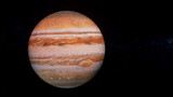 Fototapeta  - Jupiter planet 3D render illustration, high detailed surface features, jupiter globe scientific background with stars in the background.