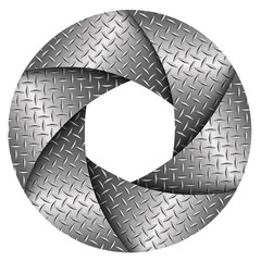 Poster - 3D shutter icon with diamond plate texture, abstract silver technology design, vector illustration.