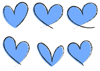 Wall Mural - set of blue heart hand drawn isolated