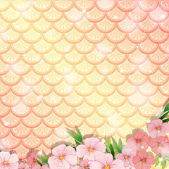 Canvas Print - Fantasy fish scales background with many flowers