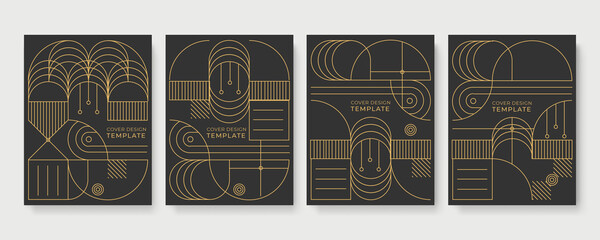 Geometric Art Deco geometric pattern with label, gold on black background. Golden, vintage, retro, autumn, winter, frame sign. Decorative abstract design, east motif, elegant line luxury foil lines.